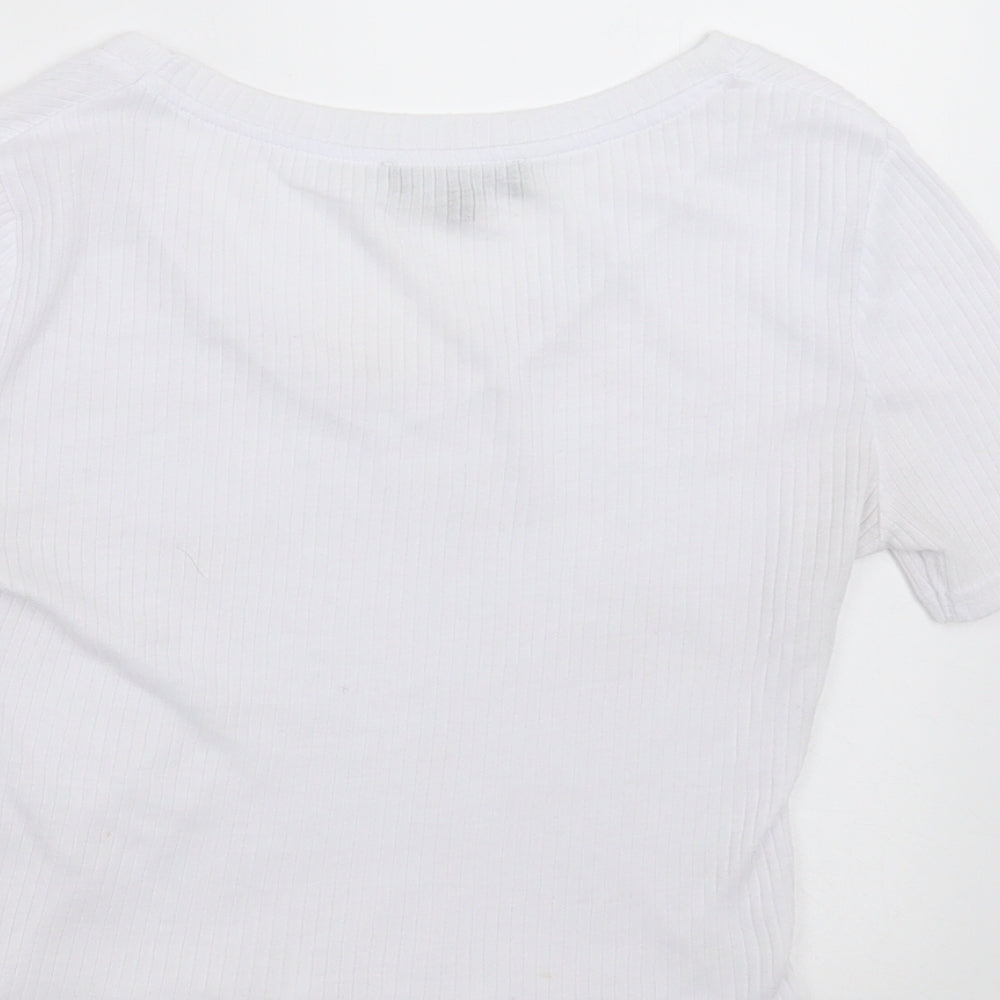 New Look Womens White Striped  Basic T-Shirt Size 8