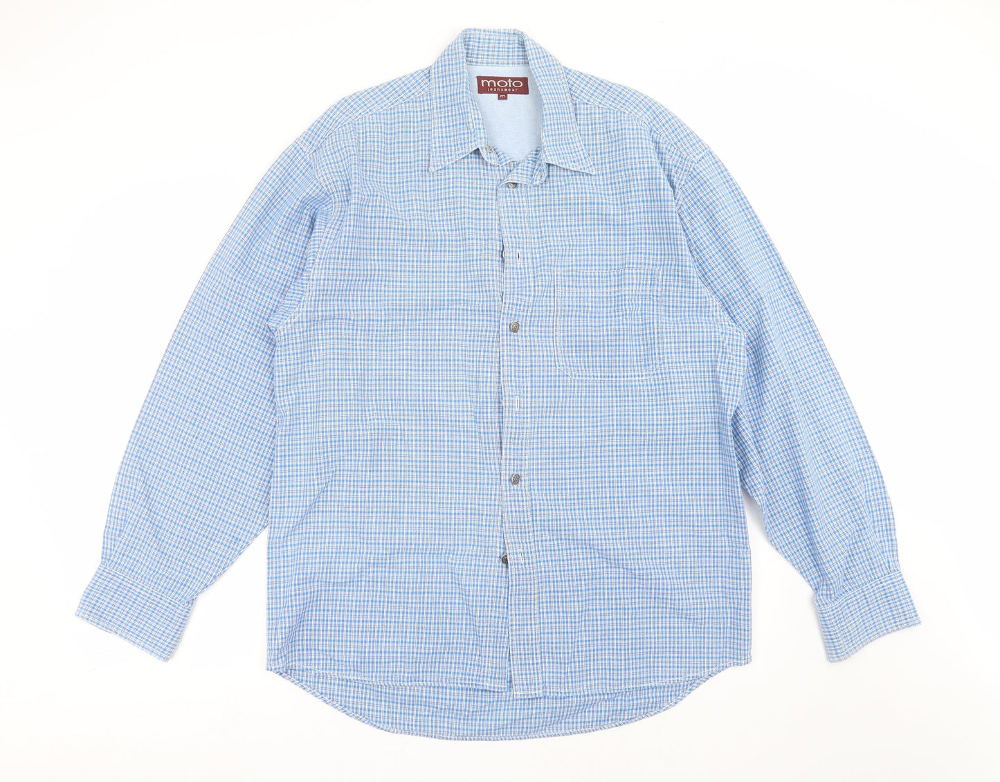 Moto Jeanswear Mens Blue Check   Button-Up Size M