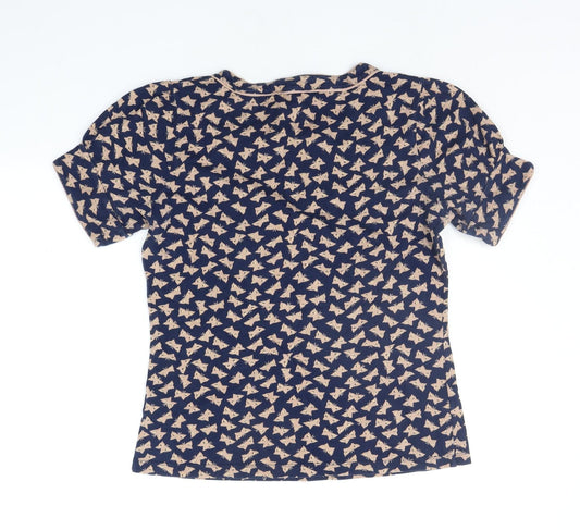 French Connection Womens Blue Geometric  Basic T-Shirt Size L  - BUTTERFLY