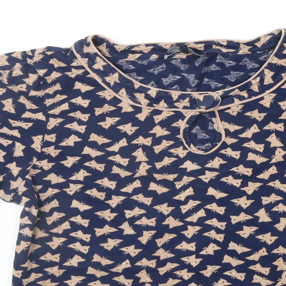 French Connection Womens Blue Geometric  Basic T-Shirt Size L  - BUTTERFLY