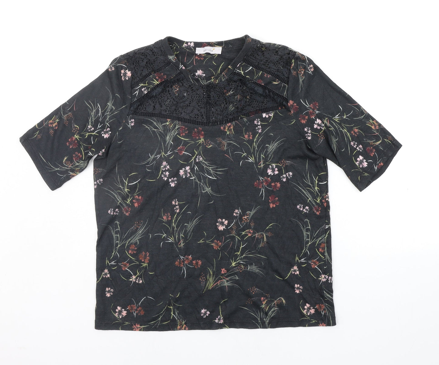 Marks and Spencer Womens Black Floral  Pullover Jumper Size 14
