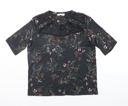 Marks and Spencer Womens Black Floral  Pullover Jumper Size 14