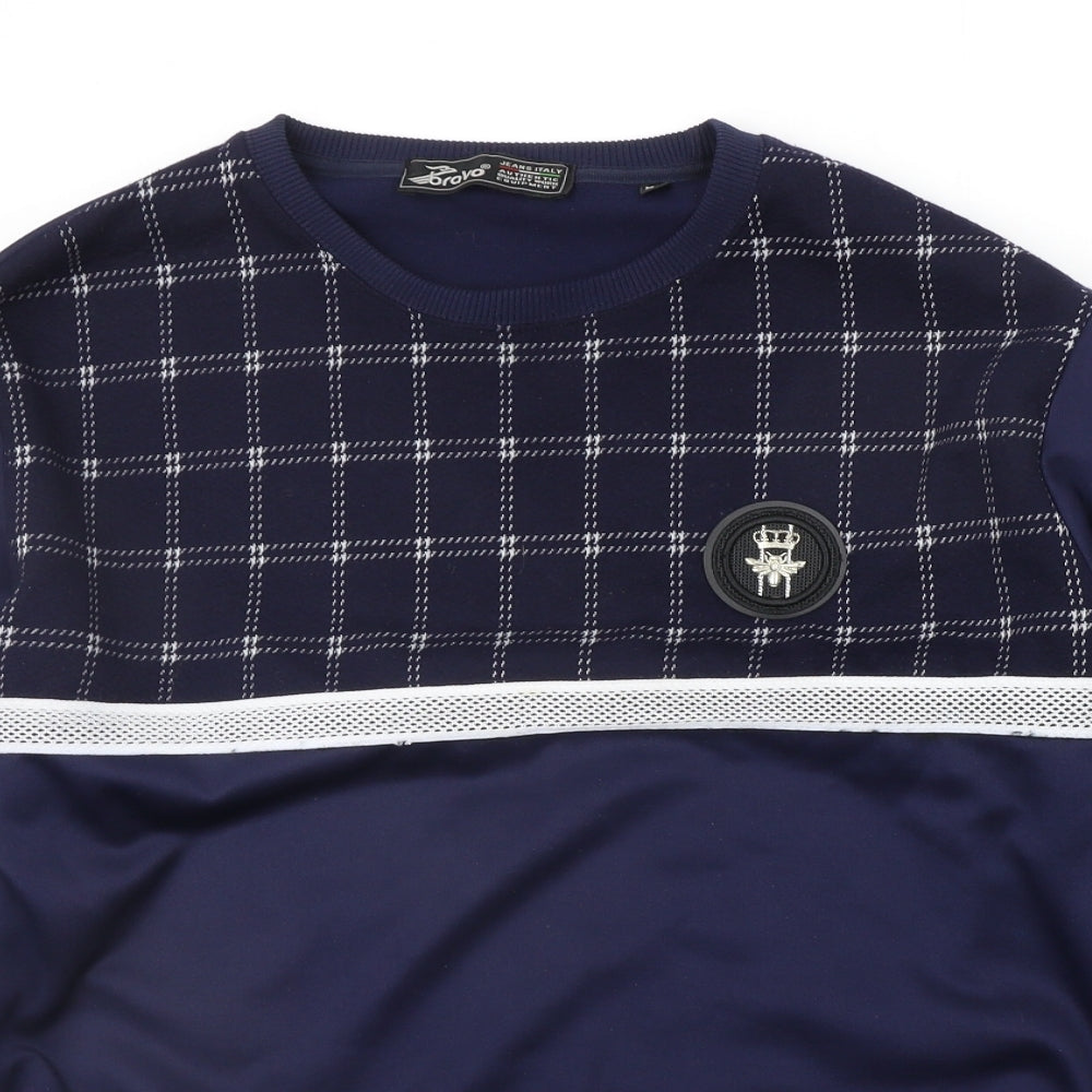 Bravo Mens Blue Check  Pullover Jumper Size XL