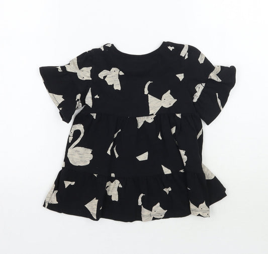 NEXT Girls Black Animal Print  Basic T-Shirt Size 2 Years