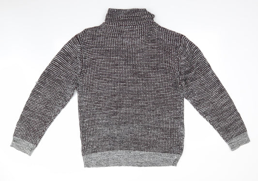 Brave Soul Mens Brown Houndstooth  Pullover Jumper   - High Cowl Type Neck with drawstring