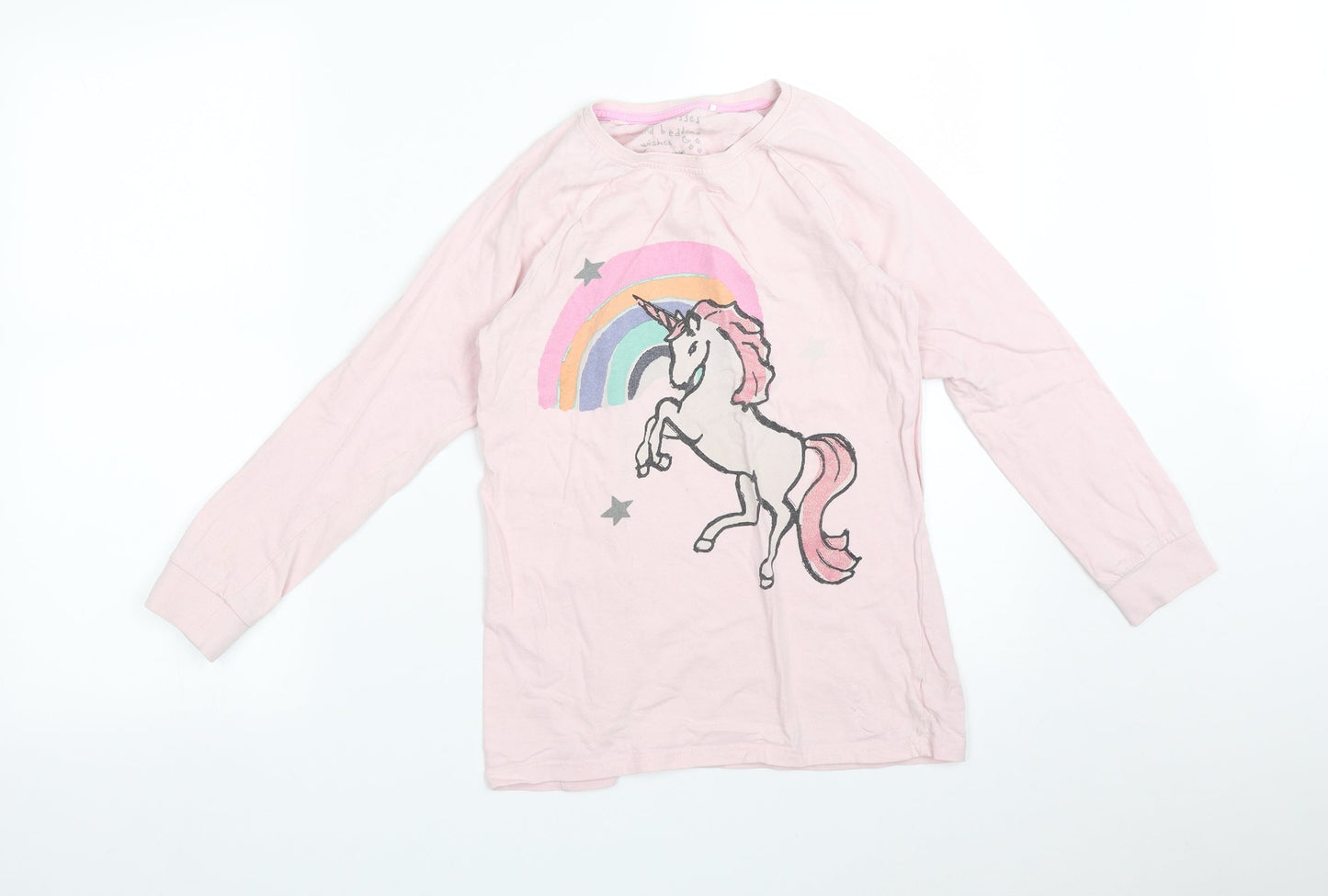 NEXT Girls Pink Solid   Pyjama Top Size 11 Years  - UNICORN RAINBOW