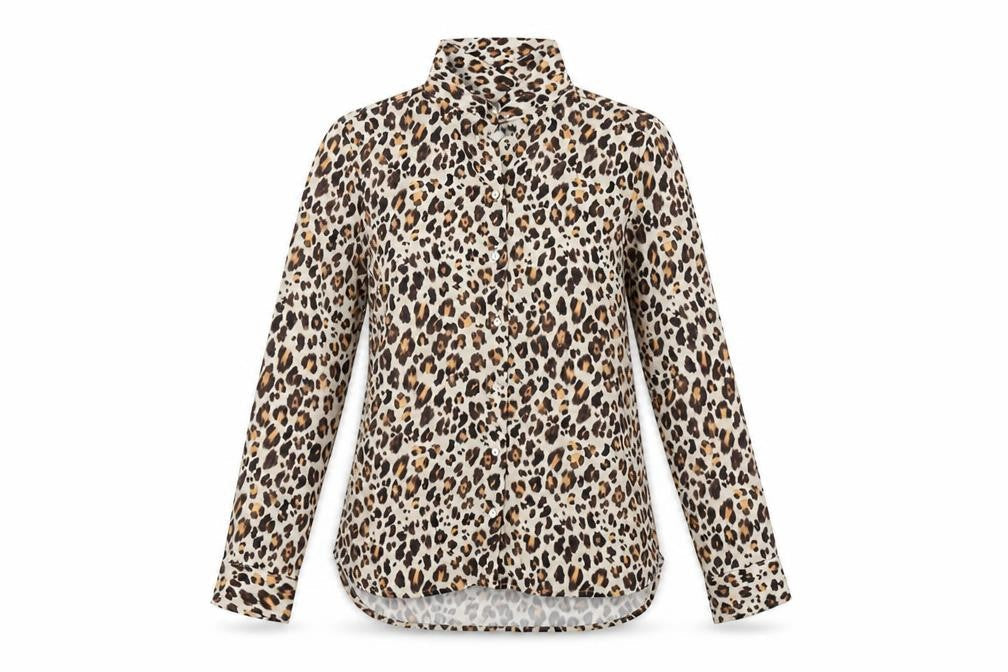 H&M Womens Beige Animal Print  Basic Button-Up Size 4