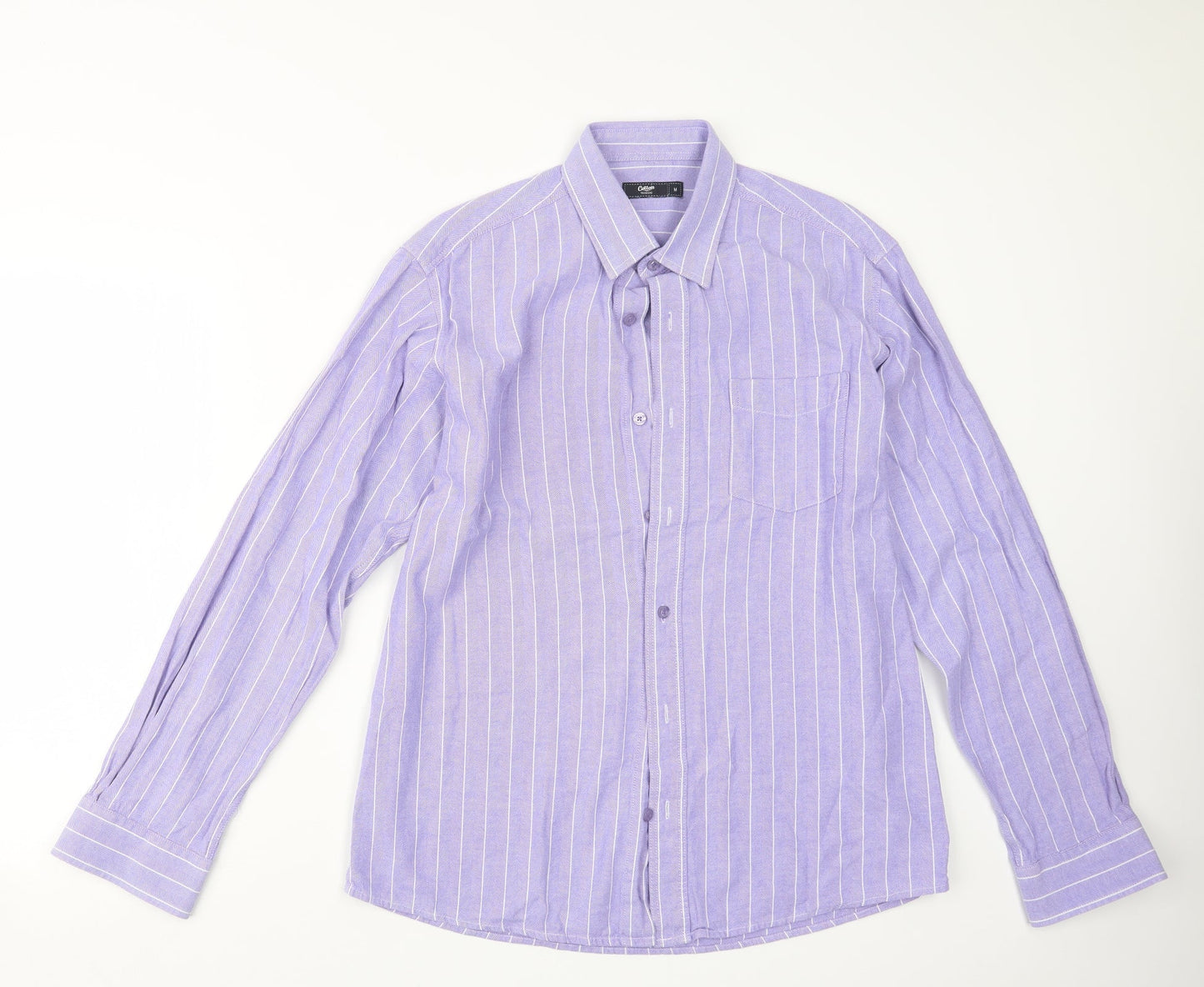 Cotton Traders Mens Purple Striped   Button-Up Size M