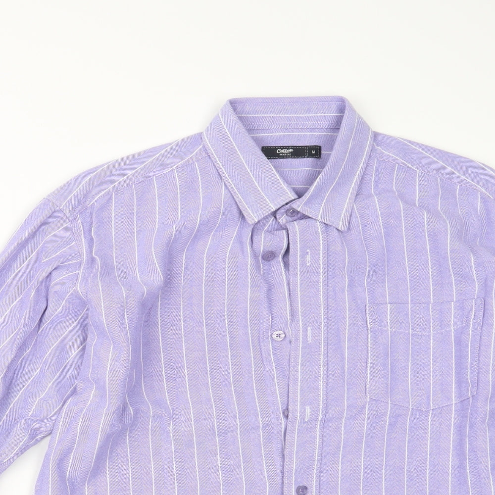Cotton Traders Mens Purple Striped   Button-Up Size M