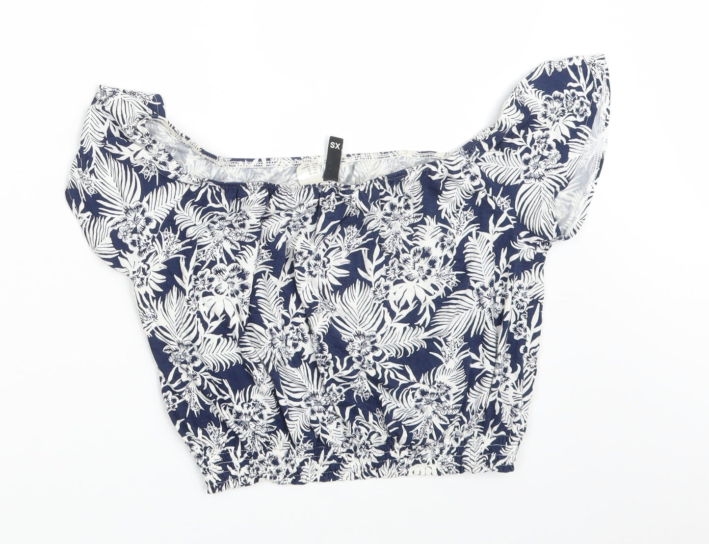 H&M Womens Blue Floral  Cropped T-Shirt Size XS