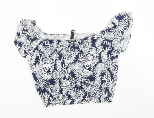 H&M Womens Blue Floral  Cropped T-Shirt Size XS