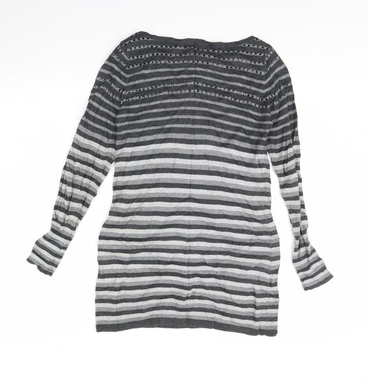 M&s Womens Grey Striped  Pullover Jumper Size 10