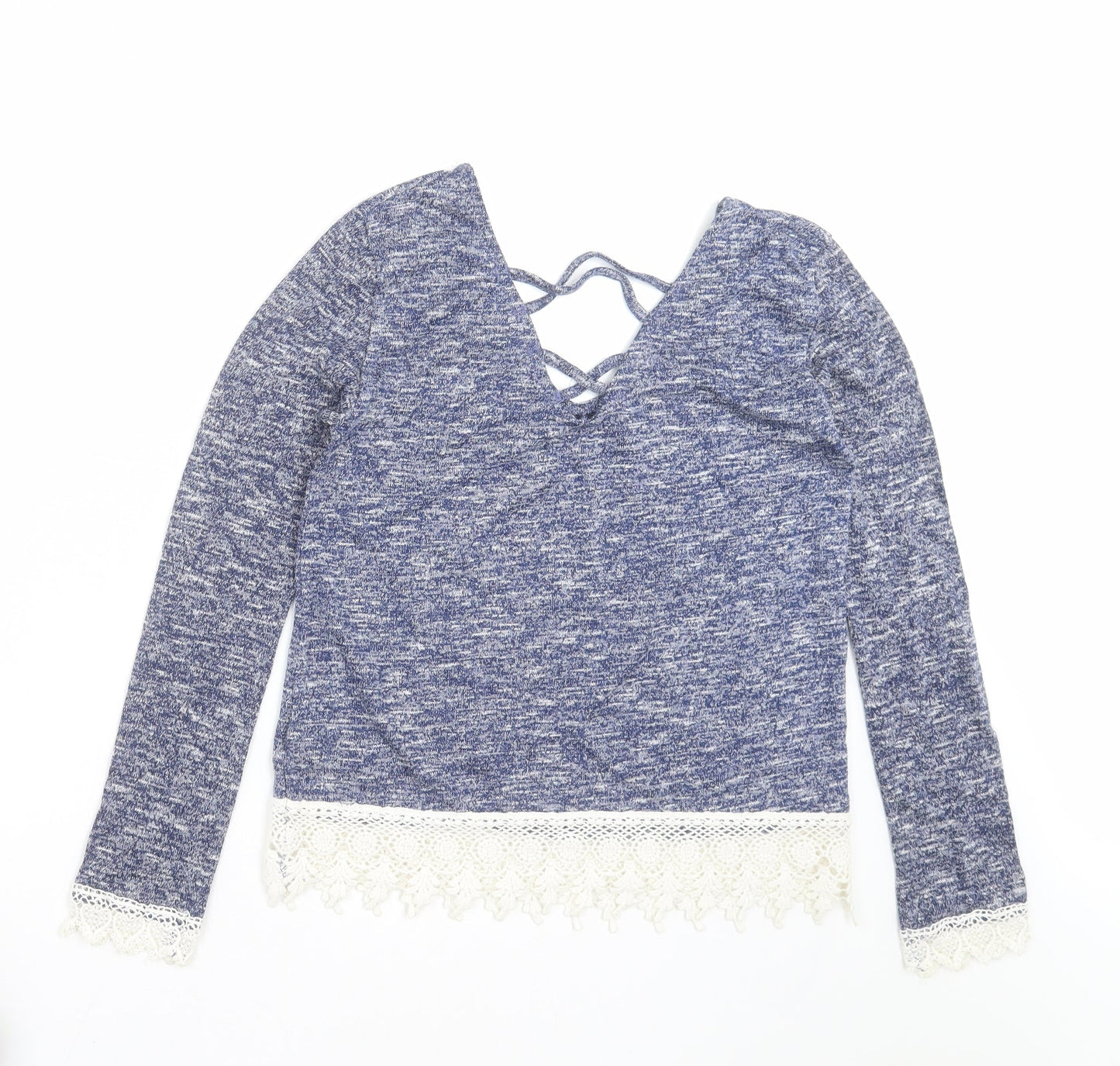 Preworn Womens Blue  Knit Pullover Jumper Size 8  - crochet hem