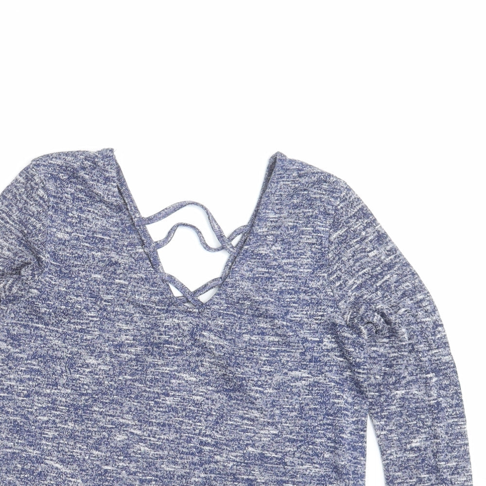 Preworn Womens Blue  Knit Pullover Jumper Size 8  - crochet hem