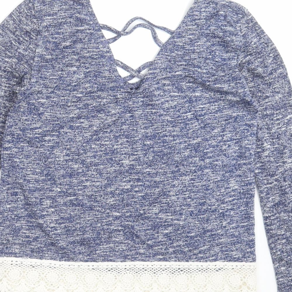 Preworn Womens Blue  Knit Pullover Jumper Size 8  - crochet hem