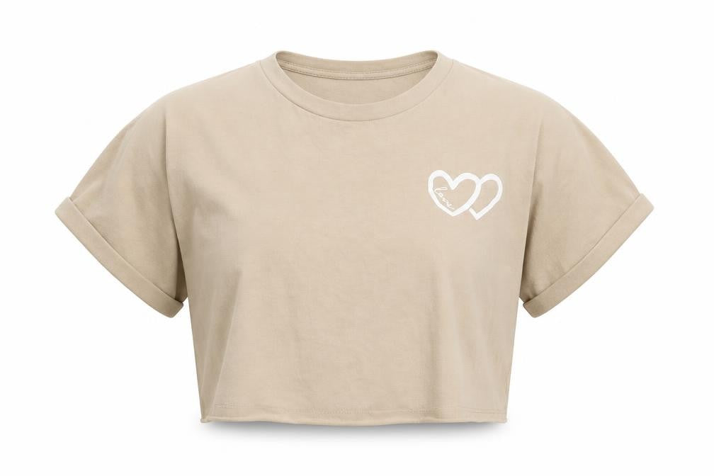 New Look Girls Beige   Cropped T-Shirt Size 9 Years  - hearts