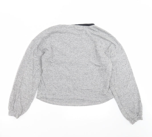 New Look Womens Grey Geometric Knit Pullover Jumper Size S