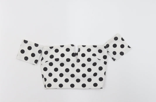 PRETTYLITTLETHING Womens White Polka Dot  Cropped Tank Size 6
