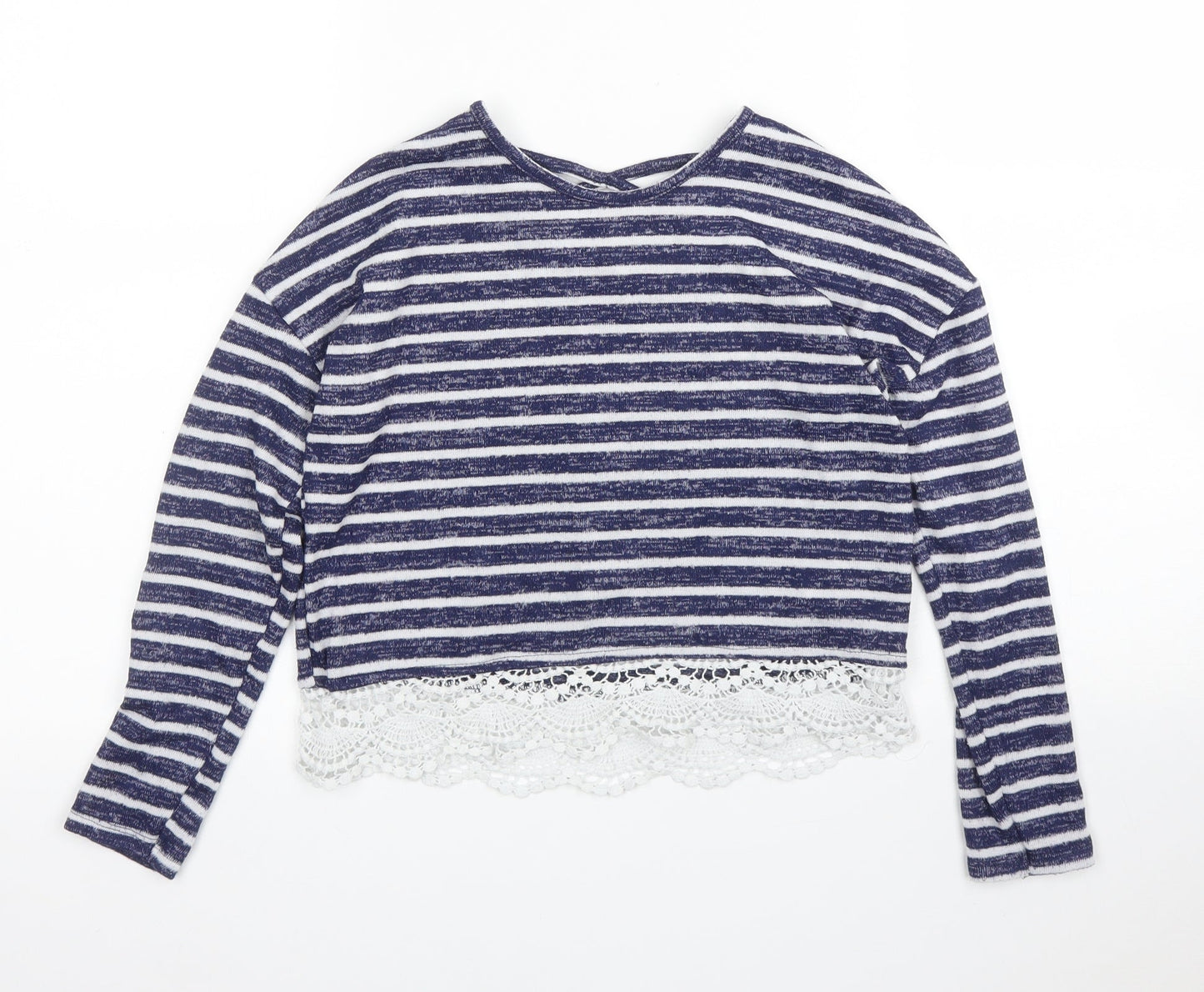 Primark Girls Blue Striped  Basic T-Shirt Size 9 Years