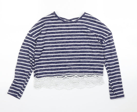 Primark Girls Blue Striped  Basic T-Shirt Size 9 Years