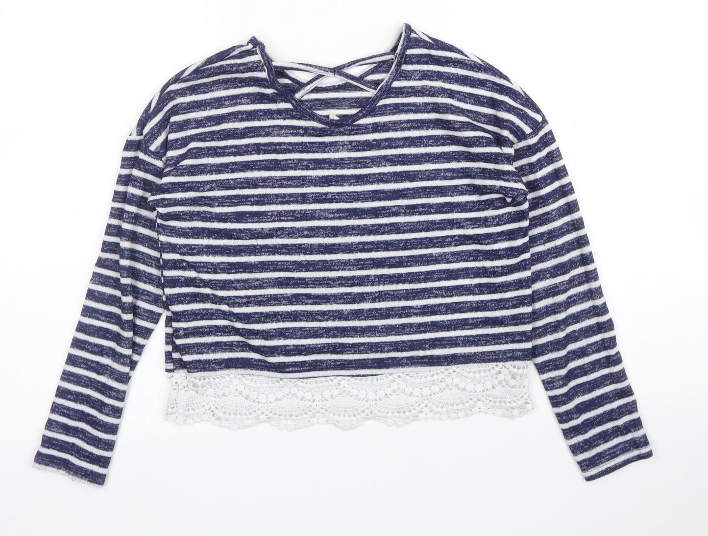 Primark Girls Blue Striped  Basic T-Shirt Size 9 Years