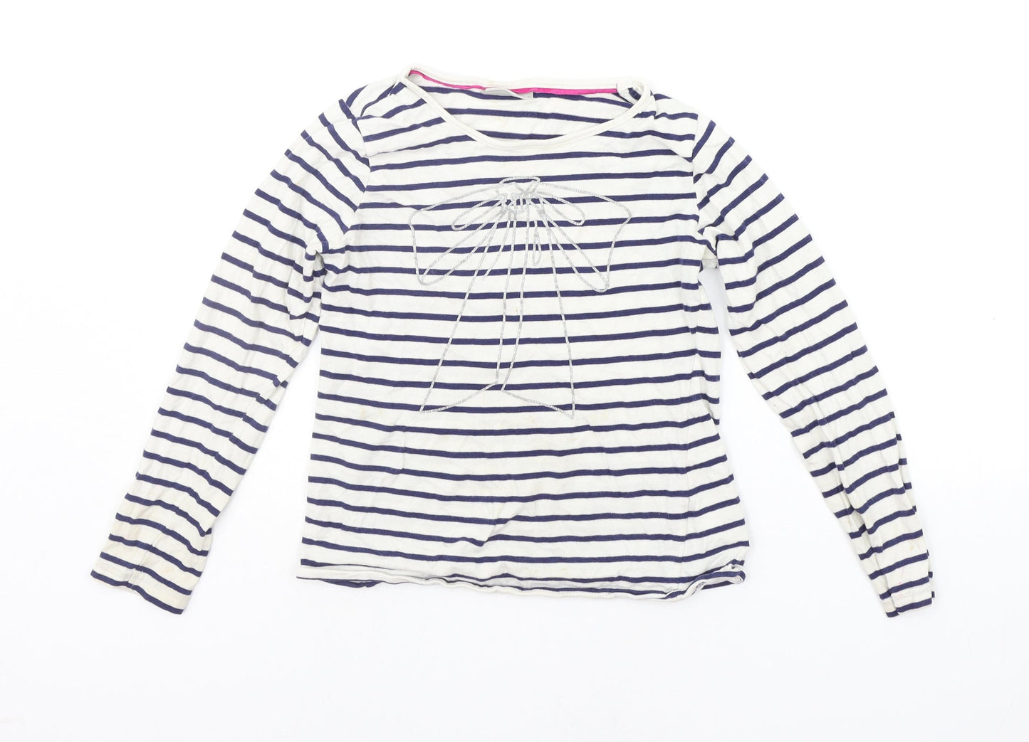 Matalan Girls White Striped  Basic T-Shirt Size 8-9 Years