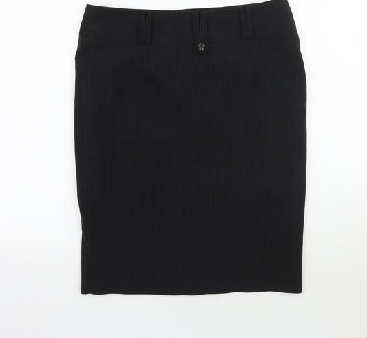 Preworn Womens Black Striped Rayon A-Line Skirt Size 12