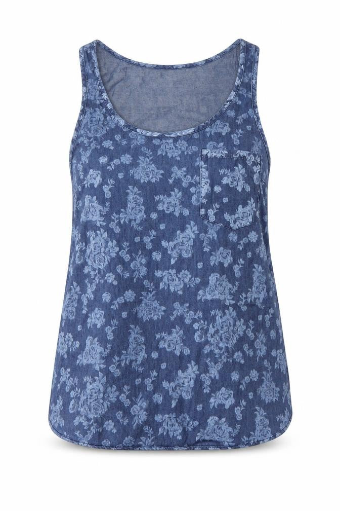 Mango Womens Blue Floral  Basic Blouse Size S