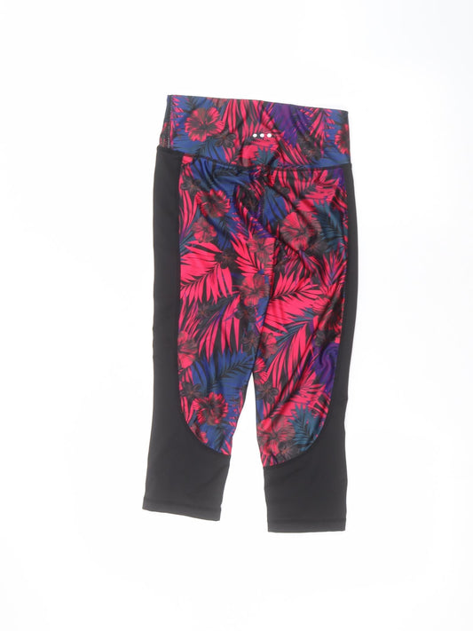 Matalan Womens Black Floral  Cropped Leggings Size 8 L20 in