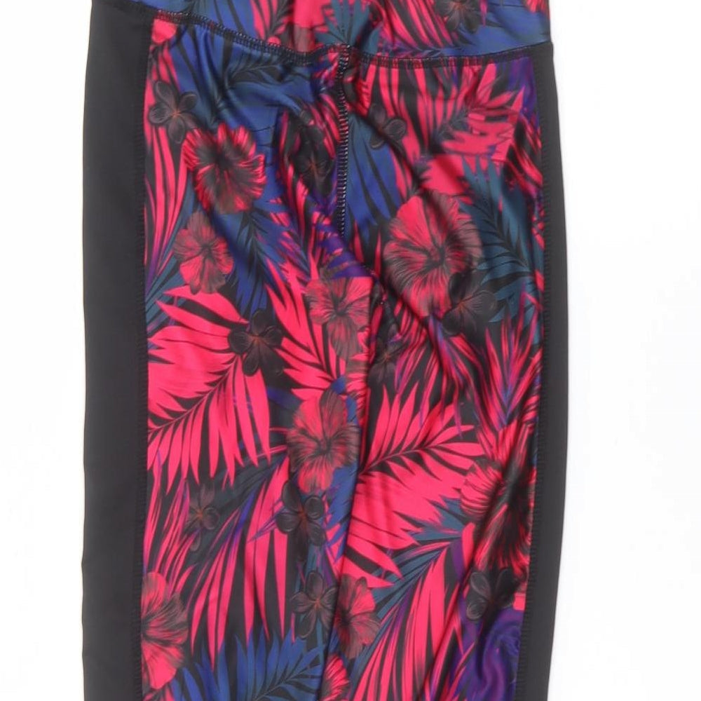 Matalan Womens Black Floral  Cropped Leggings Size 8 L20 in