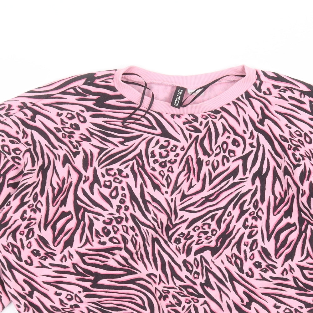 H&M Womens Pink Animal Print  Pullover Jumper Size XS