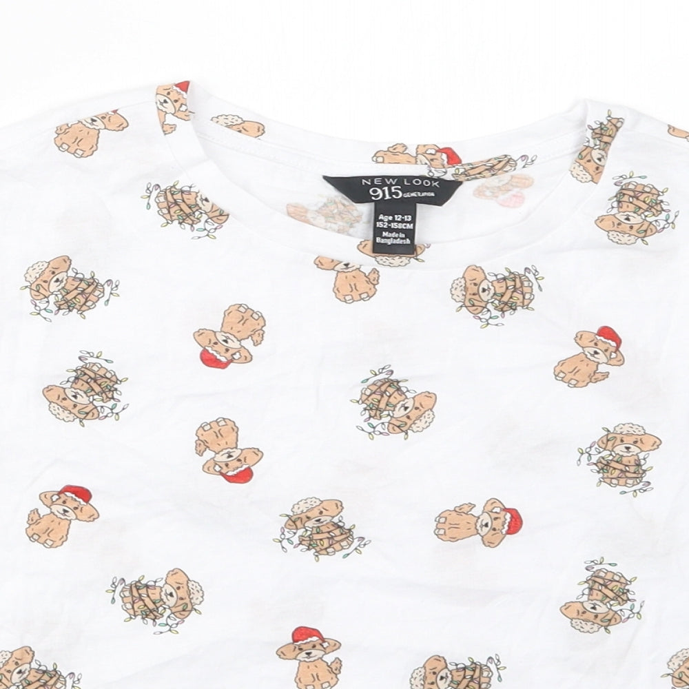 New Look Girls White Geometric  Top Pyjama Top Size 12-13 Years  - Christmas