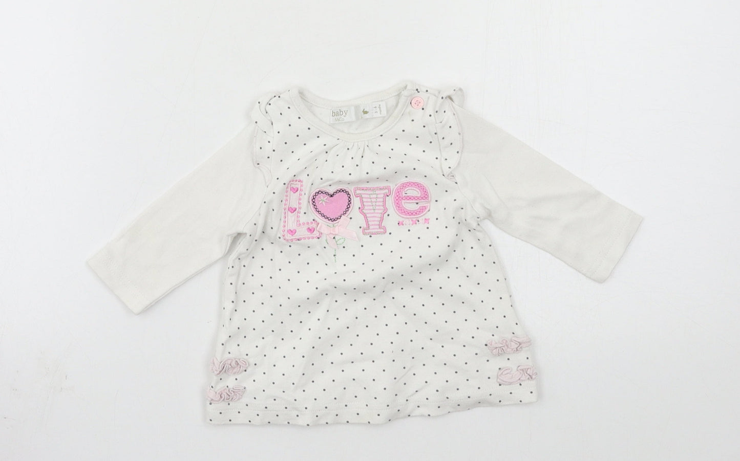 M&Co Girls White  Jersey Basic T-Shirt Size 3-6 Months  - Love