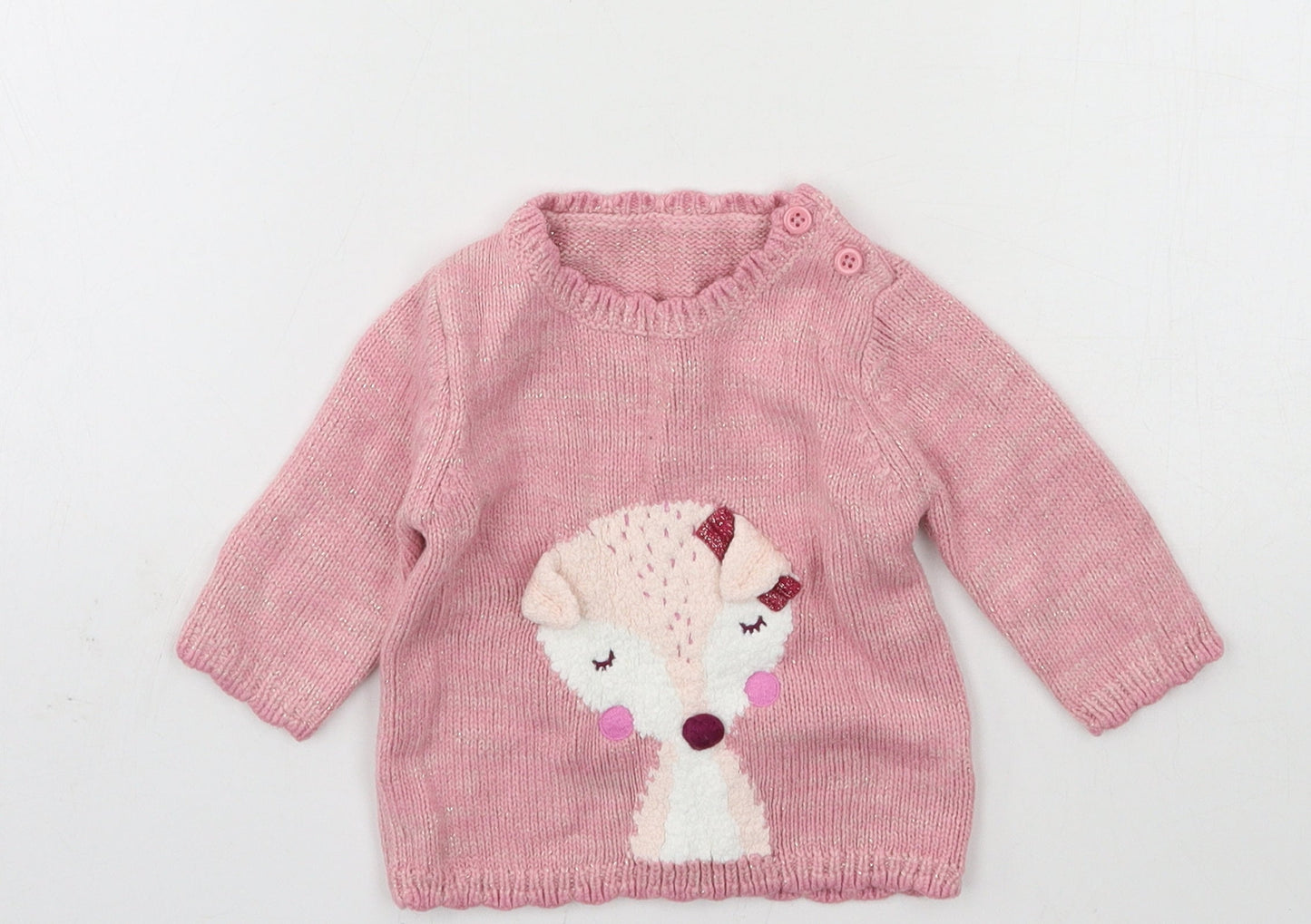 George Girls Pink  Knit Pullover Jumper Size 0-3 Months  - fox