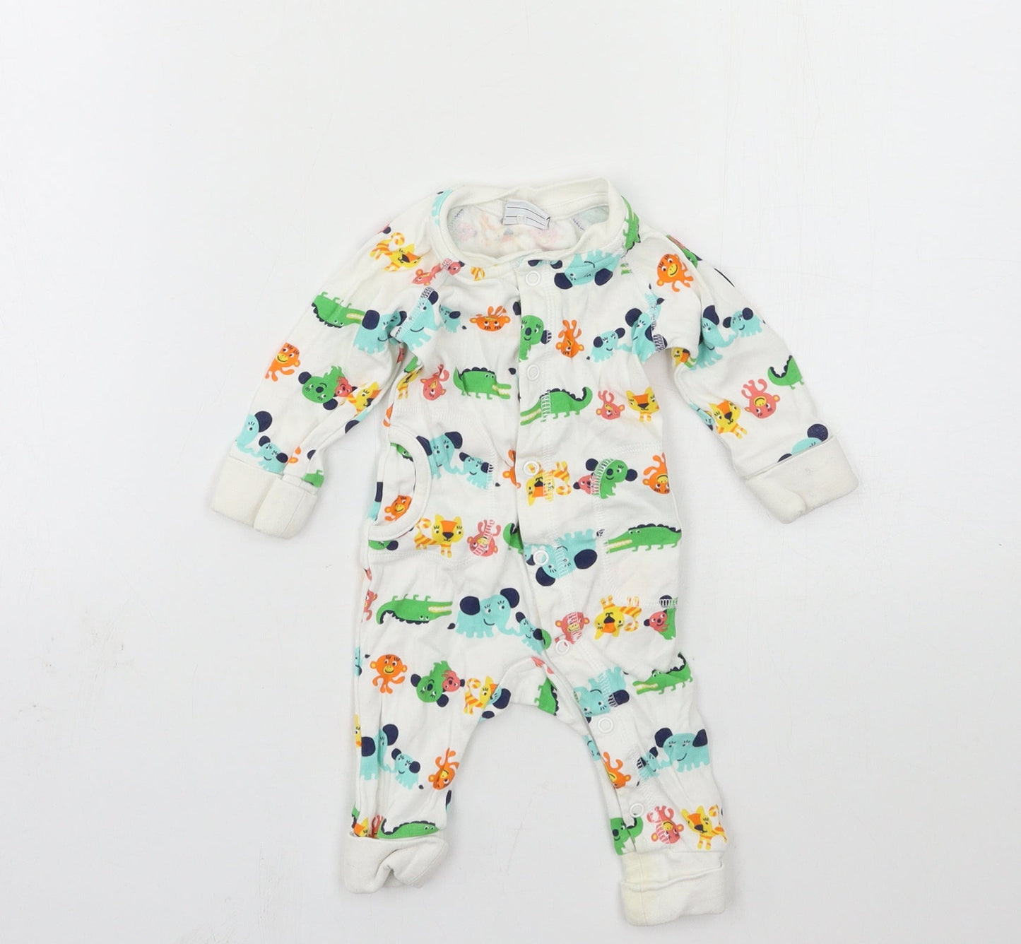 Polarn O. Pyret Boys White Geometric Jersey Babygrow One-Piece Size 0-3 Months  - Crocodile