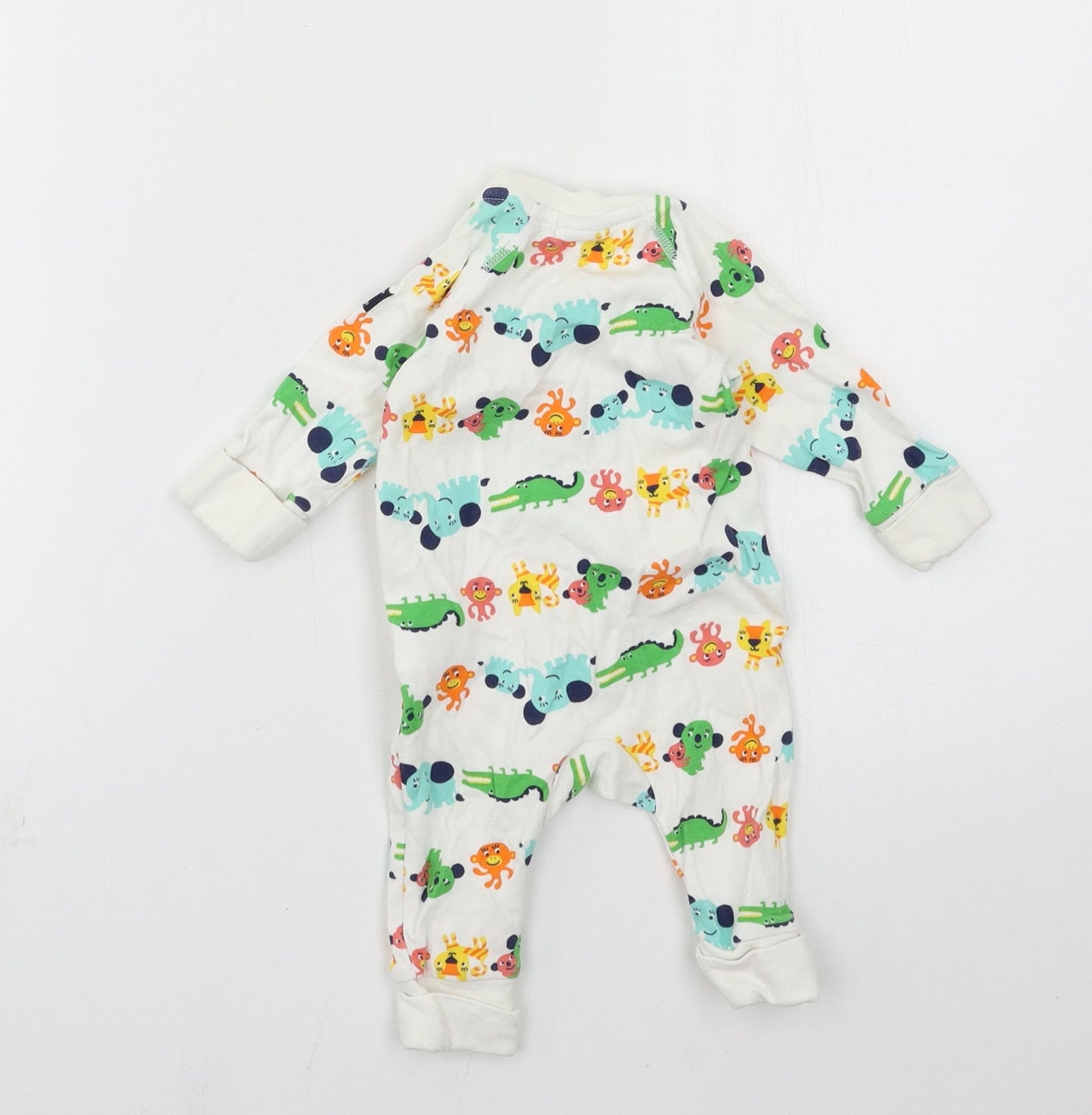 Polarn O. Pyret Boys White Geometric Jersey Babygrow One-Piece Size 0-3 Months  - Crocodile