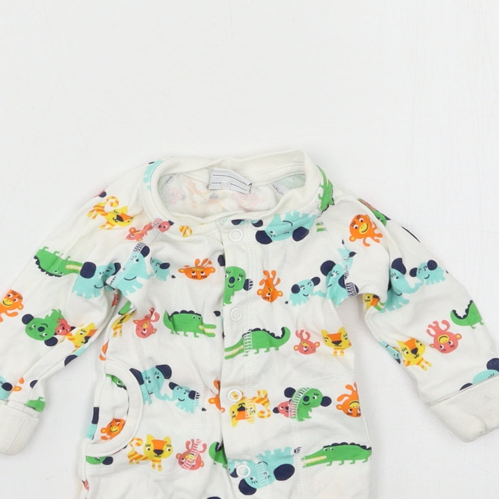 Polarn O. Pyret Boys White Geometric Jersey Babygrow One-Piece Size 0-3 Months  - Crocodile