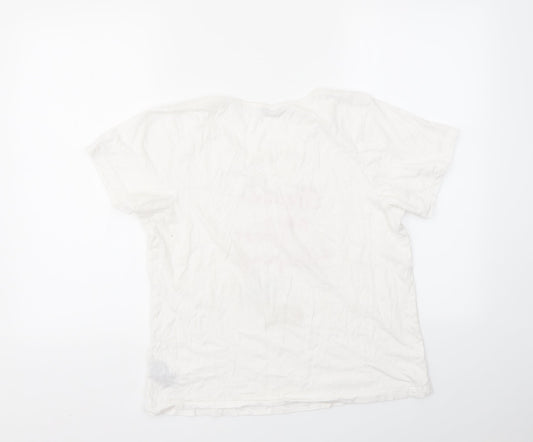 M&CO  Womens White Geometric  Basic T-Shirt Size 10