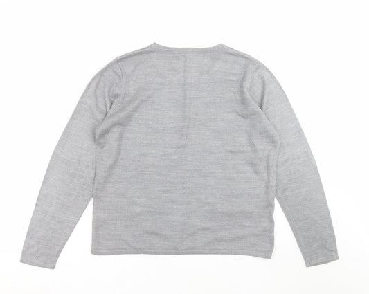 Classic Womens Grey Striped Knit Pullover Jumper Size S  - beaded