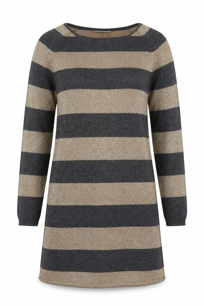 M&S Womens Grey Striped  Tunic Jumper Size 10