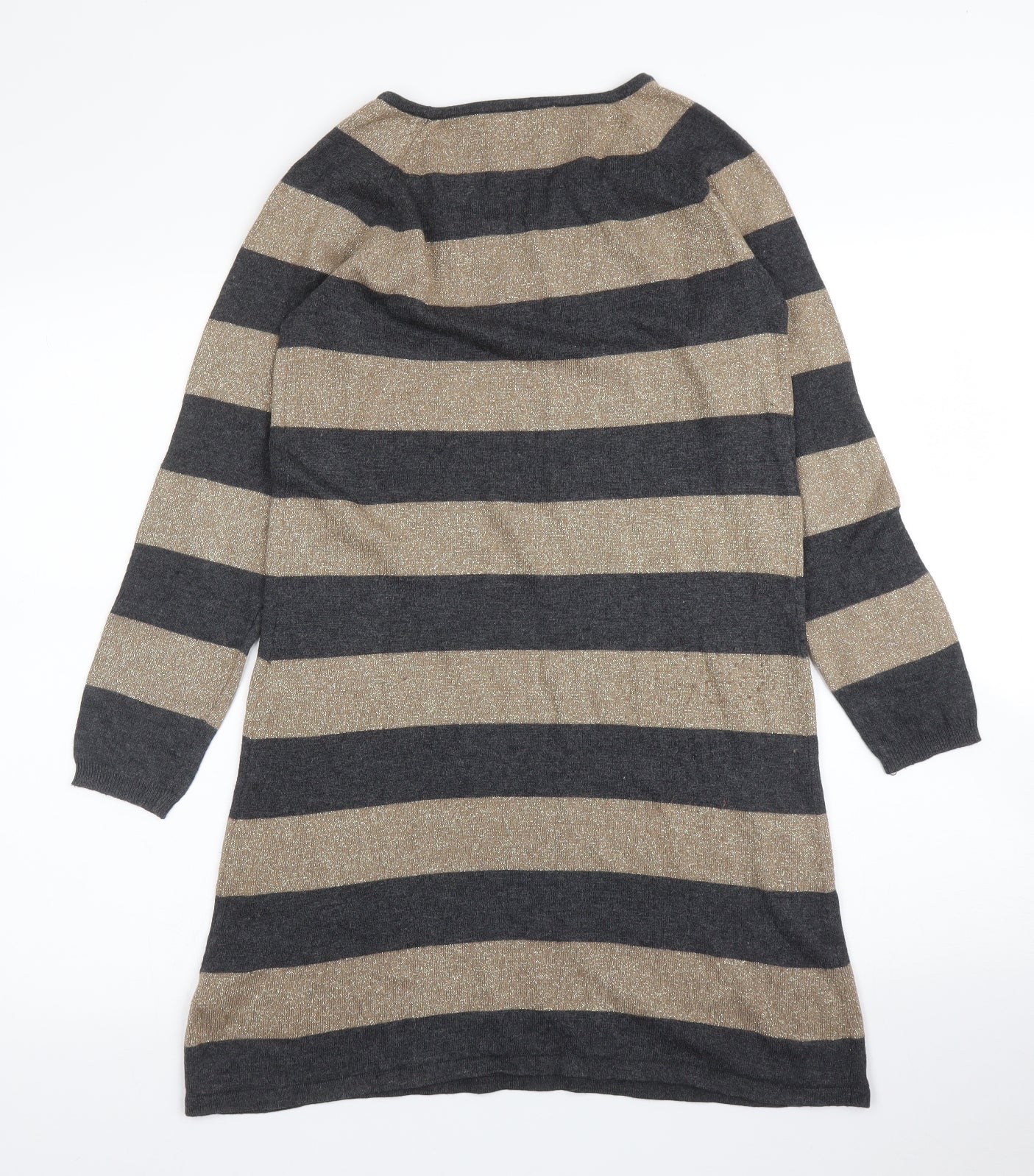 M&S Womens Grey Striped  Tunic Jumper Size 10