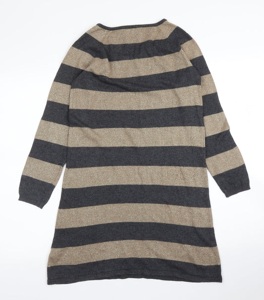 M&S Womens Grey Striped  Tunic Jumper Size 10
