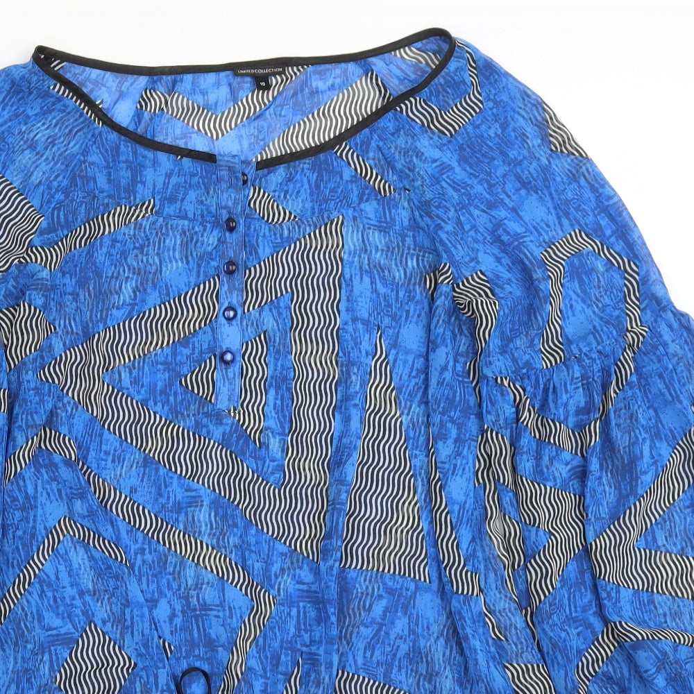 M&S Womens Blue Geometric  Basic Blouse Size 10