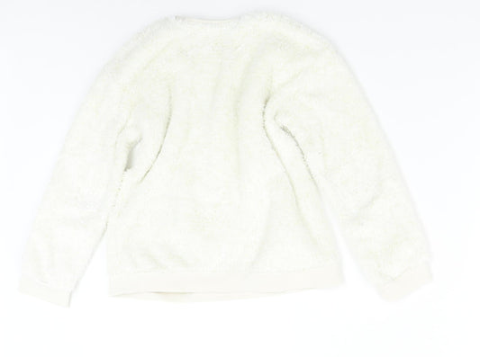 George Girls White Solid Fleece  Pyjama Top Size 8-9 Years
