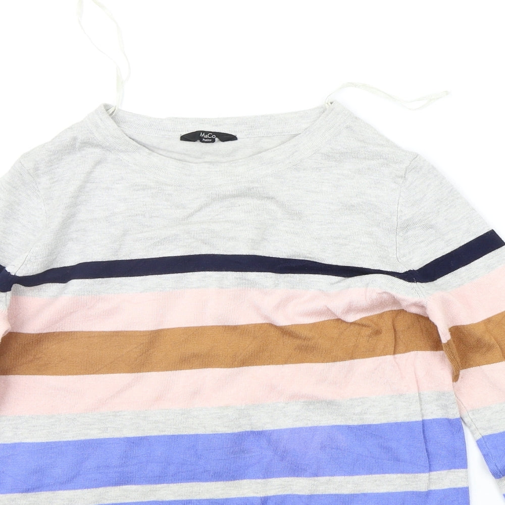 M&Co Womens Grey Striped  Pullover Jumper Size 10