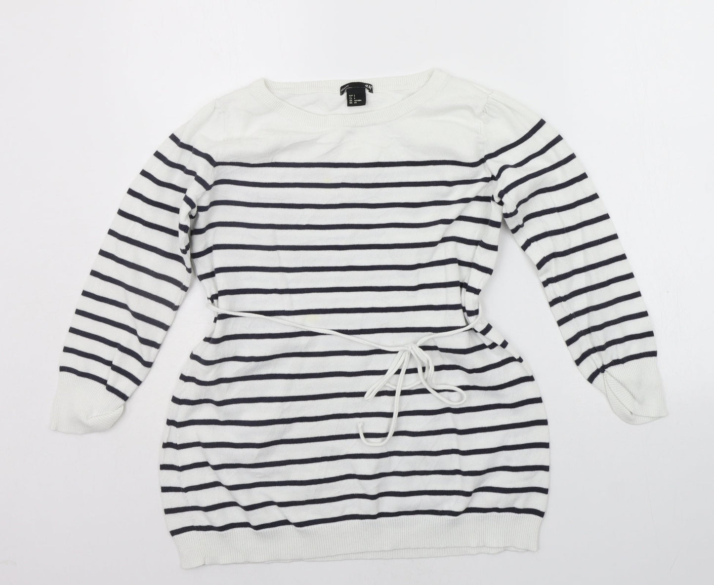 H&M Womens White Striped  Pullover Jumper Size S