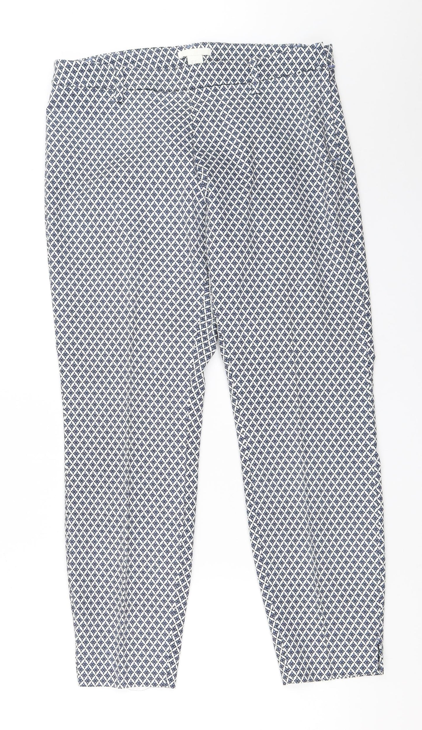 H&M Womens Blue Geometric  Capri Trousers Size 42 L27 in