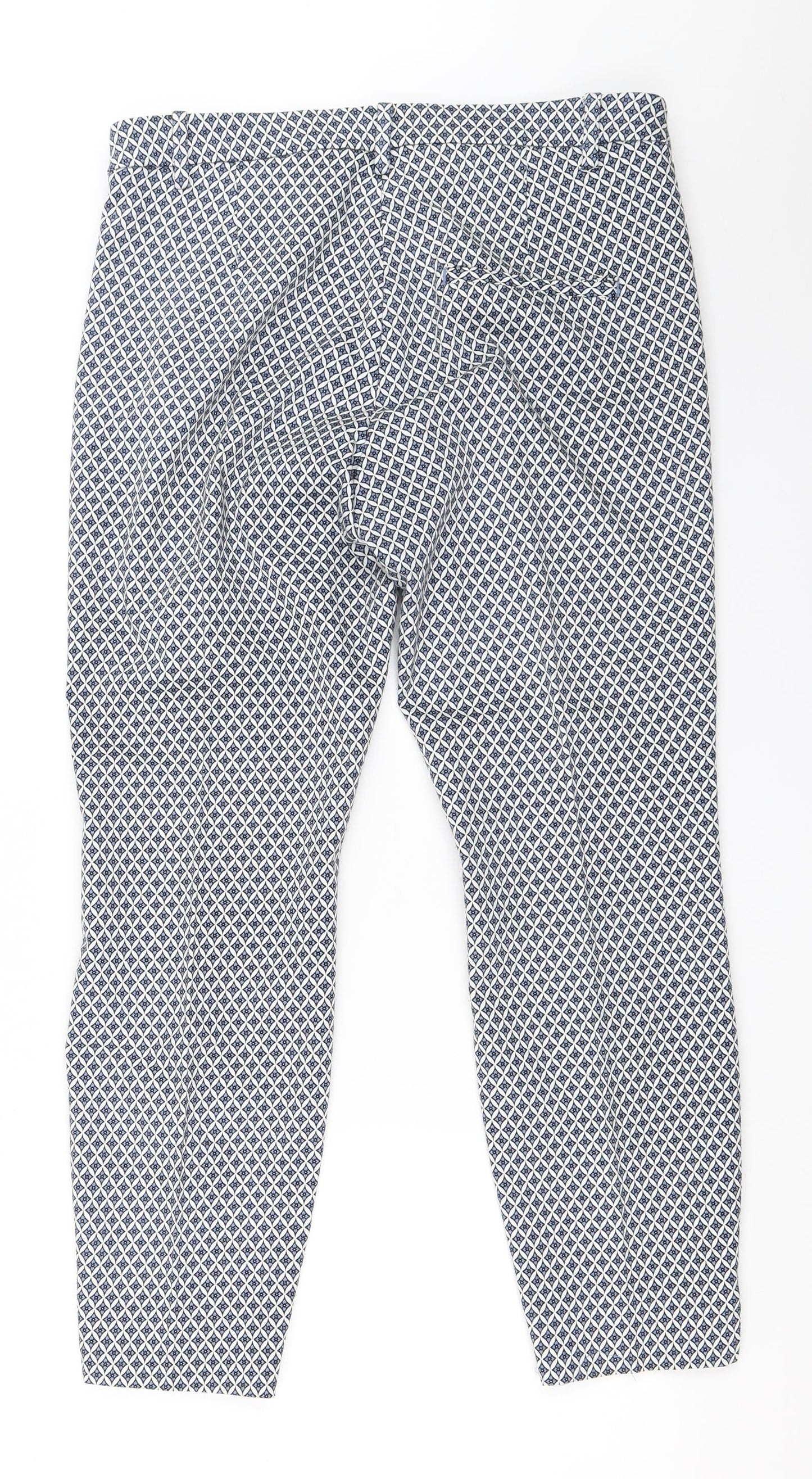 H&M Womens Blue Geometric  Capri Trousers Size 42 L27 in