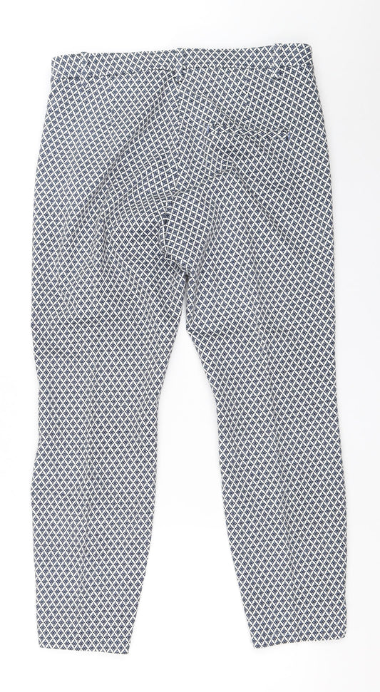 H&M Womens Blue Geometric  Capri Trousers Size 42 L27 in