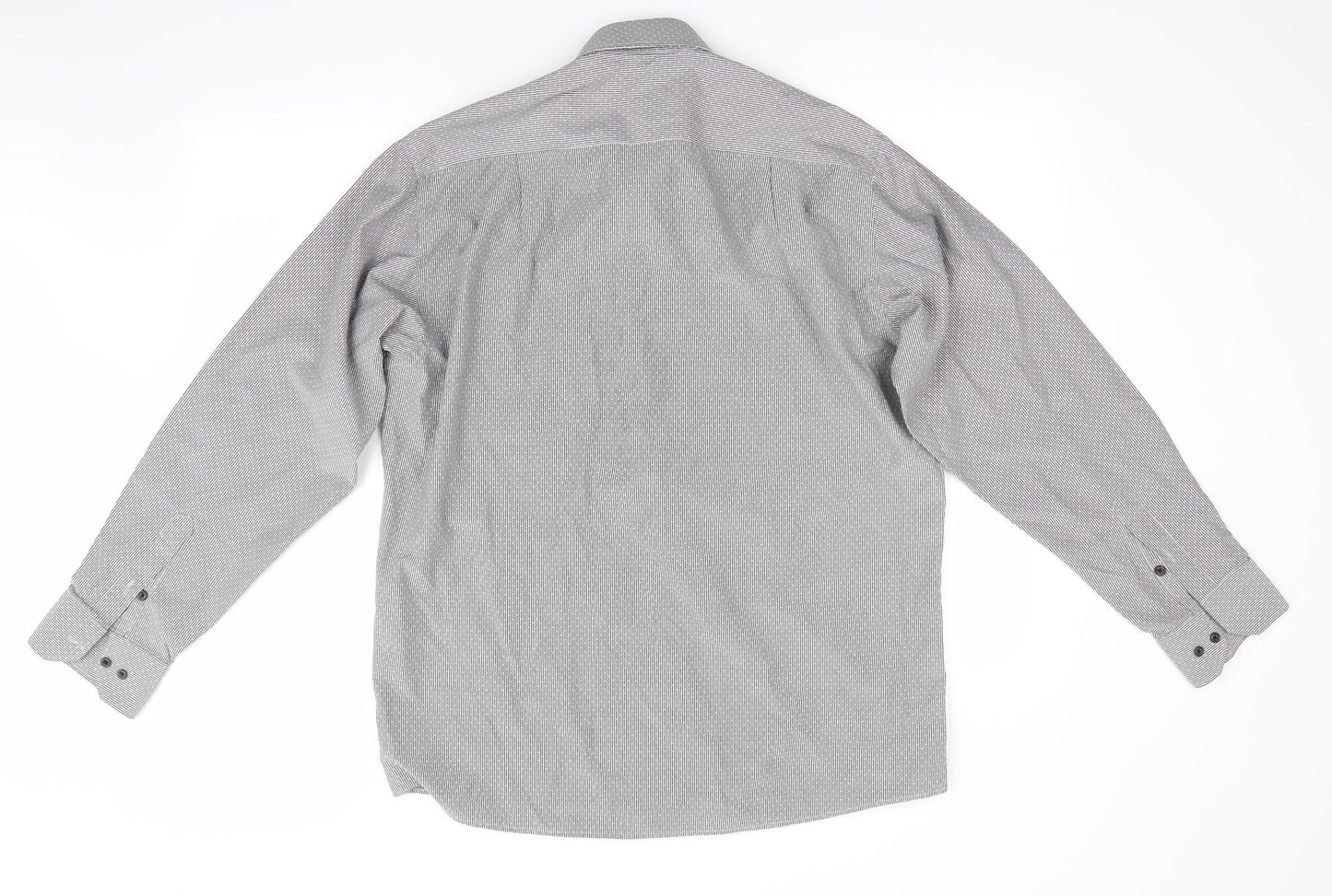 GGS Mens Grey Striped   Button-Up Size L  - Vertical broken stripe with dots